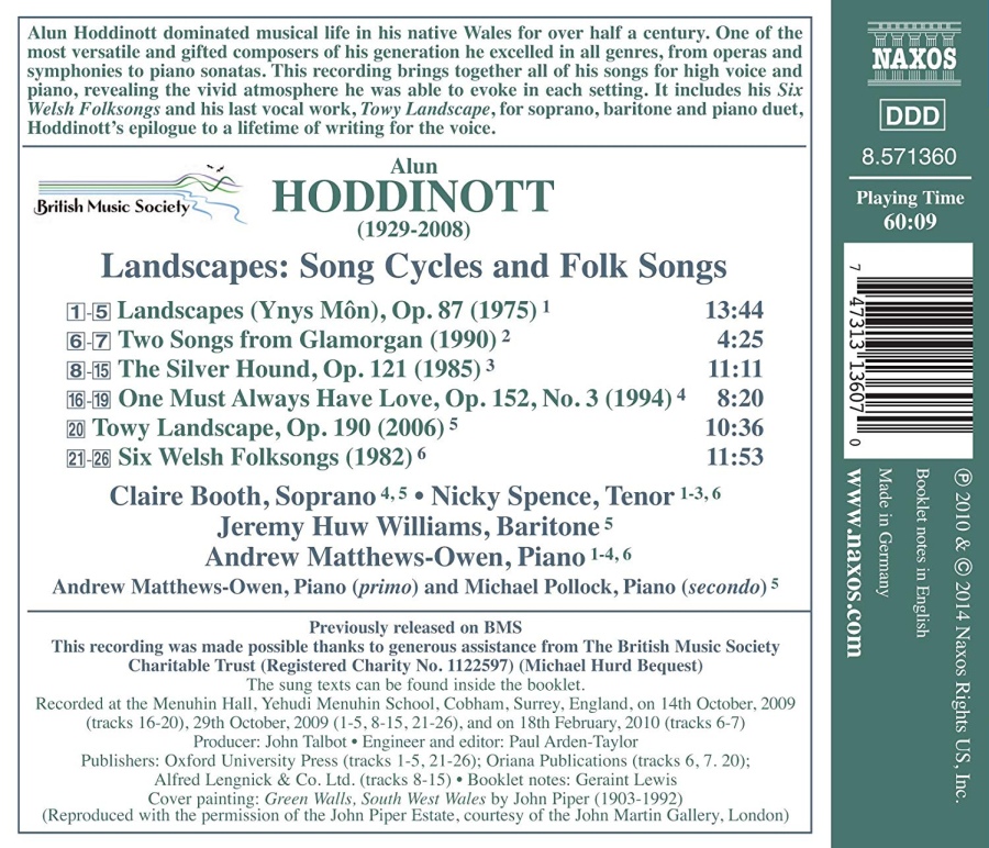 Hoddinott: Landscapes - Song Cycles and Folk Songs - slide-1