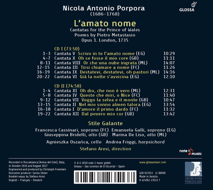 Porpora: L'amato nome, Cantatas op. 1 - slide-1