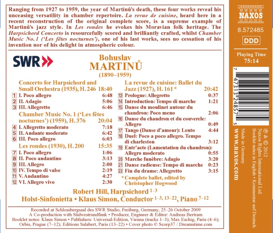 Martinu: Le revue de cuisine - Ballet du Jazz, Harpsichord Concerto, Chamber Music No. 1, Les rondes - slide-1